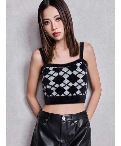 Argyll patternミニシャギーニットキャミ
