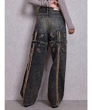 ハイウエストBACK CROSS POINTワイドデニムパンツ