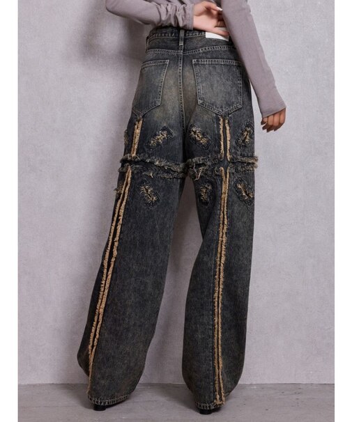 ハイウエストBACK CROSS POINTワイドデニムパンツ