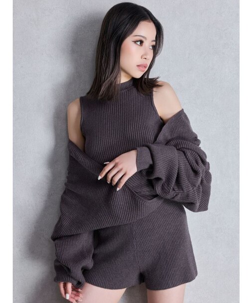 アームギャザーレイヤードニットロンパース