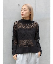 レーシー刺繍ルーズニット