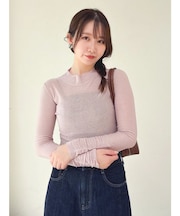 バックオープンスパンコールシアーニットトップス