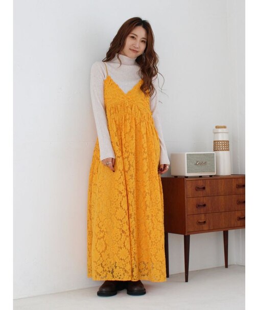 バテン起毛レースキャミワンピース