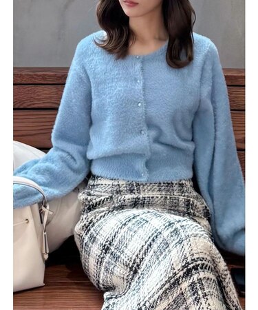 ミニシャギークルーネックカーディガン