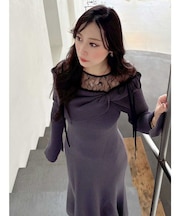 レース切替オフショルニットワンピース