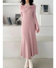 レース切替オフショルニットワンピース