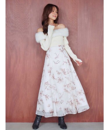 花柄オフショルニットドッキングワンピース