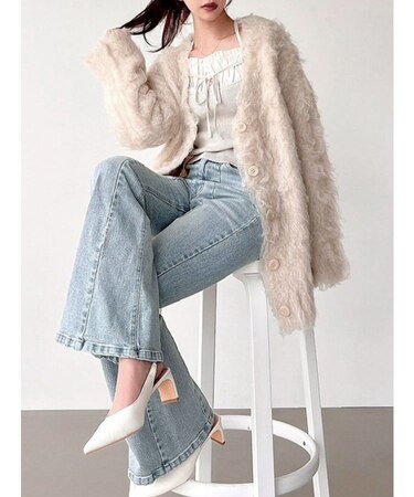 シャギーミディニットカーディガン