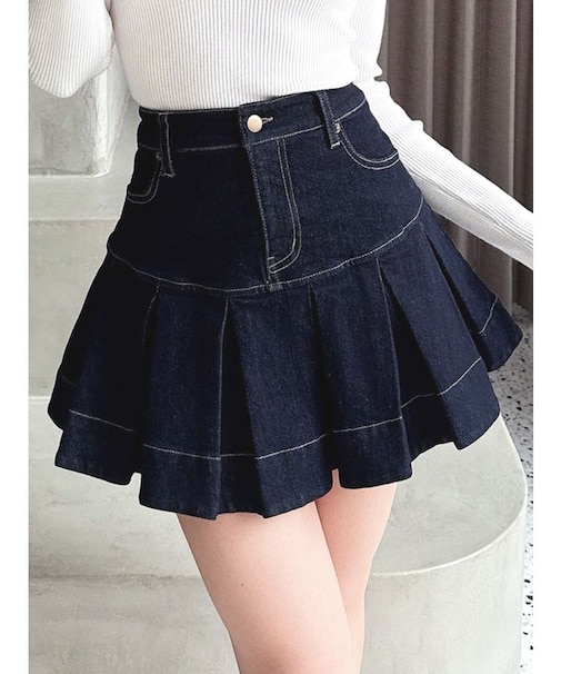 ボリュームフリルデニムスカート