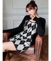 アーガイルタイトニットミニワンピース