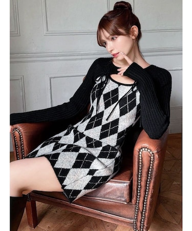 アーガイルタイトニットミニワンピース