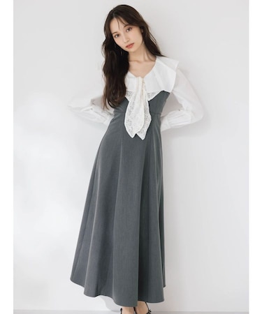 スカーフリボンフレアワンピース