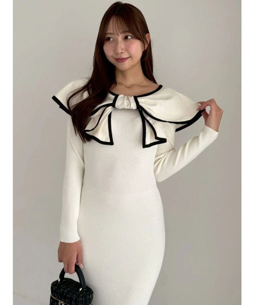 パイピングリボンニットワンピース