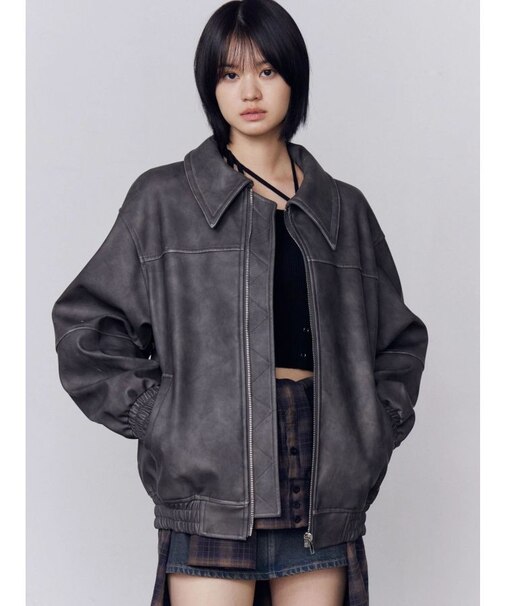 フェイクレザーオーバーブルゾン