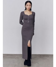 フロントボタンリブニットワンピース