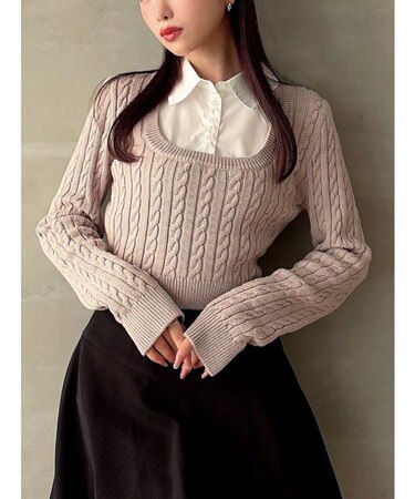 シャツドッキングケーブルニットトップス