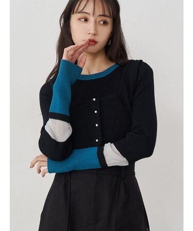 バイカラーレイヤードニット
