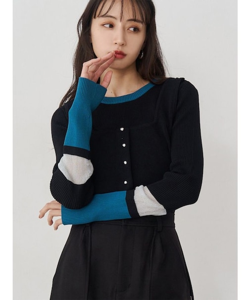 バイカラーレイヤードニット