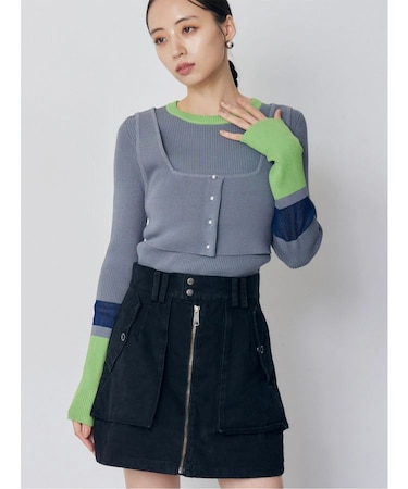 バイカラーレイヤードニット