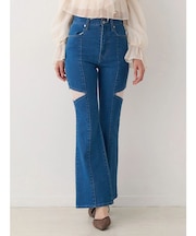 レーストリミングカットアウトデニムパンツ