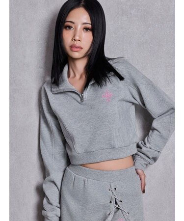 sacred edge crossハーフZIPショートスウェットトップス