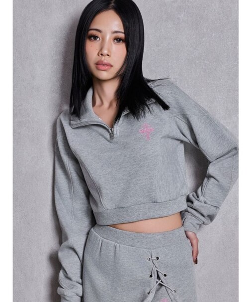 sacred edge crossハーフZIPショートスウェットトップス