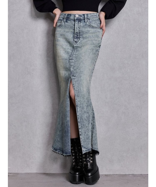 ハイウエストHEM LACEマーメイドデニムスカート