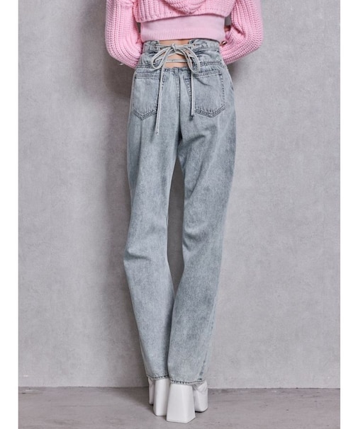 ハイウエストBACK LACE UPストレートデニムパンツ
