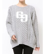 GGサガラ刺繍ケーブルニットトップス