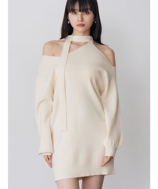 アシメショルダーミニワンピース