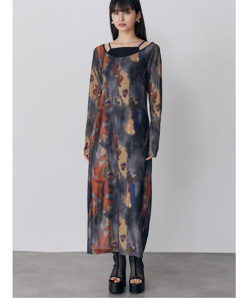 レイヤードパターンシアーワンピース