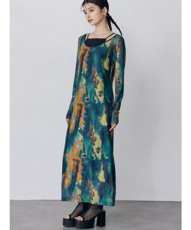 レイヤードパターンシアーワンピース