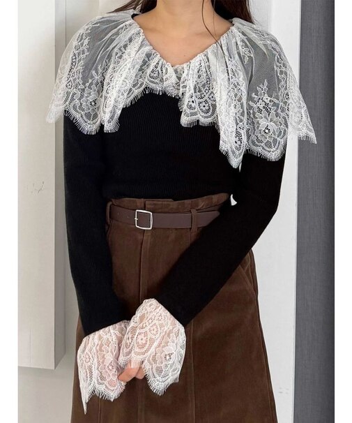 スカラレース襟ニット