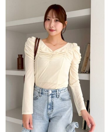 シアーベロアギャザーデザイントップス