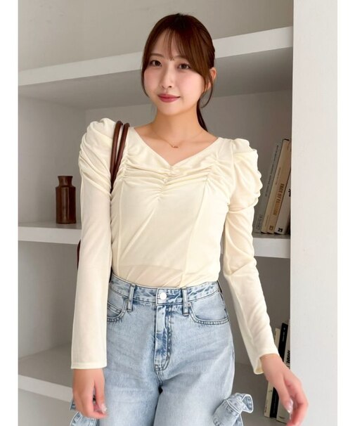 シアーベロアギャザーデザイントップス