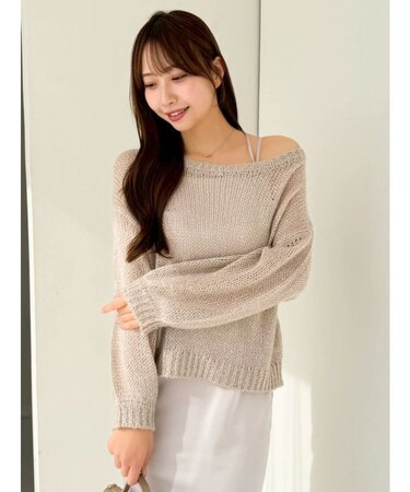 バックリボンスパンコールモヘアタッチニット