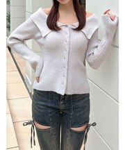 ビッグカラーニットトップス