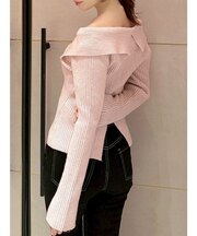 ビッグカラーニットトップス