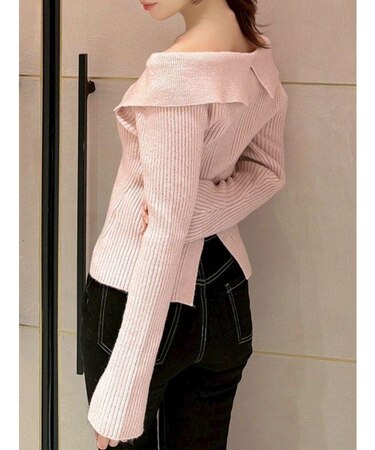 ビッグカラーニットトップス