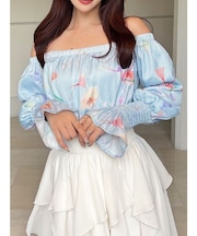 【memorif.】フラワークロップドオフショルブラウス