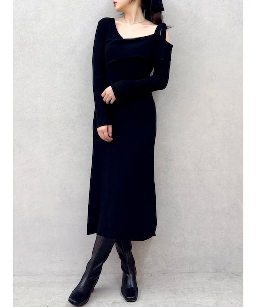 【WEB限定】ワンショルリボンニットワンピース