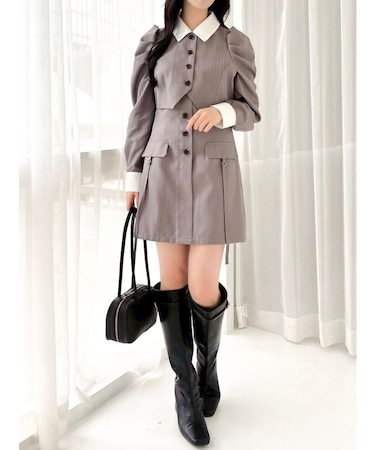 パフスリーブレイヤードミニワンピース