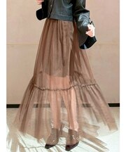 レイヤードチュールロングスカート