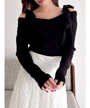 【WEB限定】ショルダーリボンニットトップス