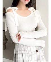 【WEB限定】ショルダーリボンニットトップス