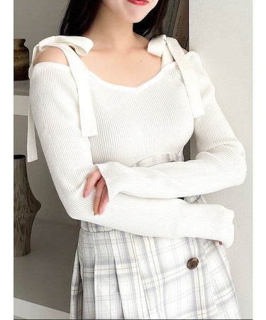 【WEB限定】ショルダーリボンニットトップス