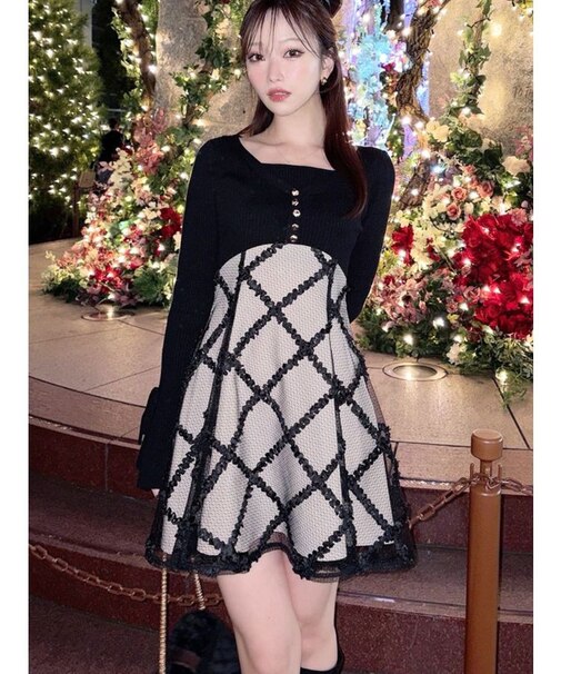 【追加生産分】ドッキングフレアミニニットワンピース