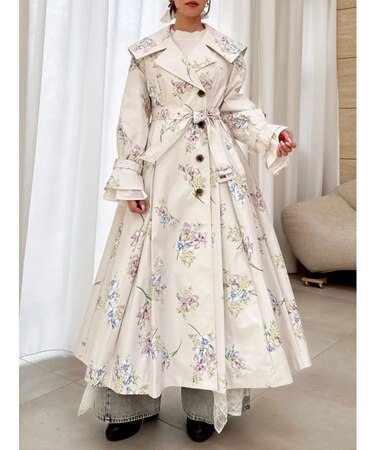 ビッグカラーフリルスリーブトレンチコート