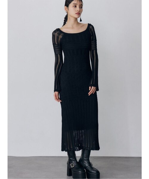 バイカラークロシェニットワンピース｜マークスタイラーアウトレットの