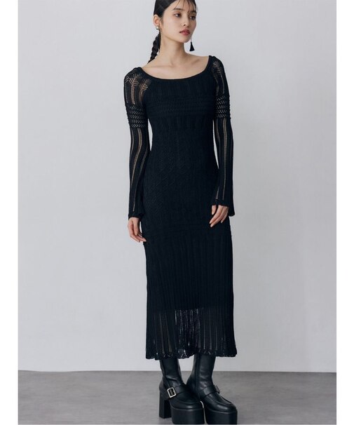 バイカラークロシェニットワンピース